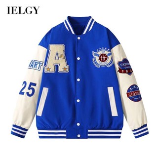 Ielgy เสื้อแจ็กเก็ตเบสบอล ทรงหลวม สไตล์ฮิปฮอป สตรีท พลัสไซซ์ สําหรับผู้ชาย