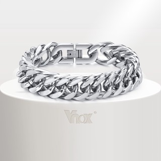 Vnox Fashion 12/15MM Width Stainless Steel Cuban Chain Bracelets for Men, Silver Color Fashion Hip Hop Male Boy Wristband Jewelry