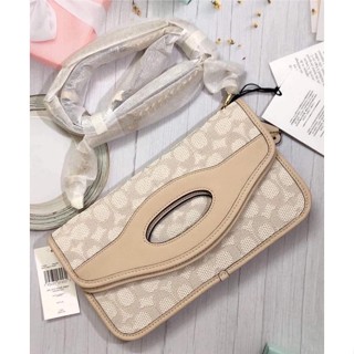 พร้อมส่ง Coach  CA358 Foldover Cut Out Clutch Crossbody In Signature Jacquard