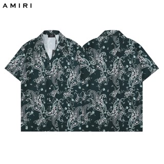 เสื้อเชิ้ตแขนสั้นลําลอง พิมพ์ลายกราฟฟิติ Amiri American high street cashew ทรงหลวม สวมใส่สบาย สําหรับผู้ชาย