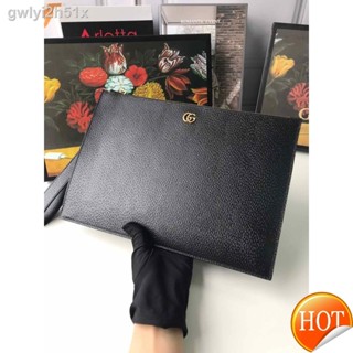 ☾◈【Free Shipping】Cowhide  【with box】black clutch bags hand bags business bags for men detachable leather wristband size: