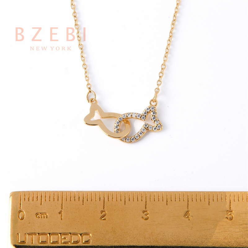 BZEBI สร้อยคอ แฟชั่น โซ่ 2 จี้รูปปลา ประดับเพทาย ขนาดเล็ก เรียบง่าย สไตล์ญี่ปุ่น และเกาหลี สําหรับผู้หญิง 662n
