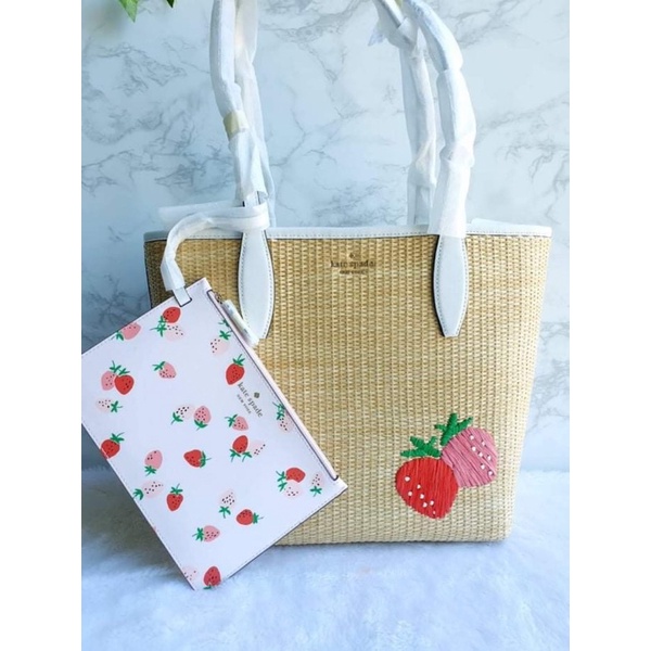 Kate Spade Picnic in The Park Tote Strawberry Embroidery Zip Pouch
