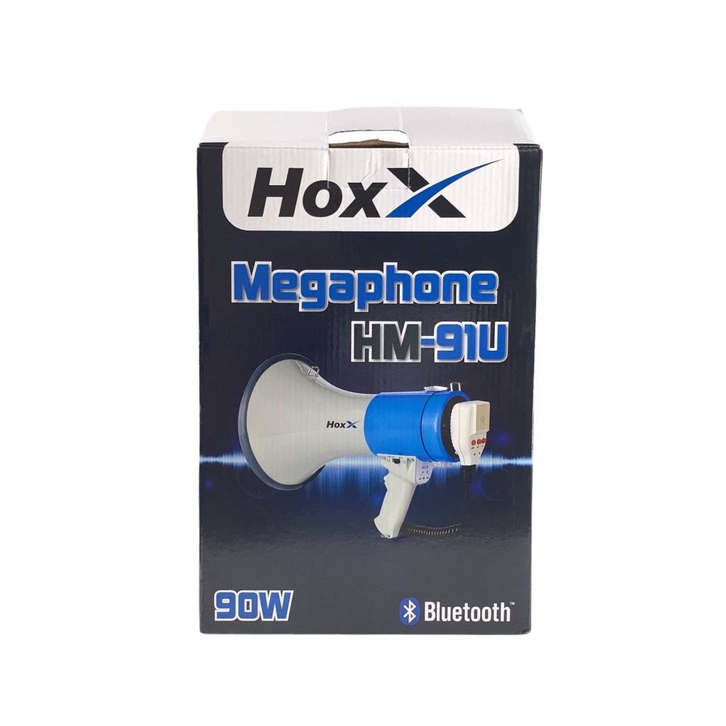 โทรโข่ง Hoxx ดังไกล เสียงชัด ใหญ่ 9 นิ้ว พร้อมไมค์ มี Bluetooth, USB, SD CARD, AUX,ไซเรน อัดเสียงได้ Megaphone HM-91U