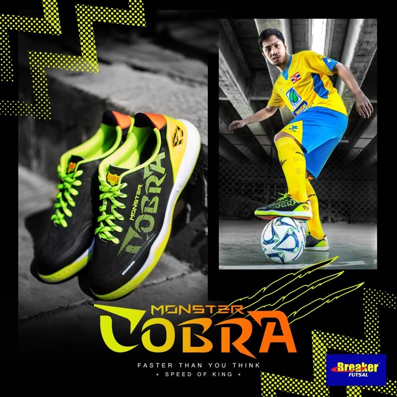 รองเท้าฟุตซอล Breaker cobra monster  Black/Yellow