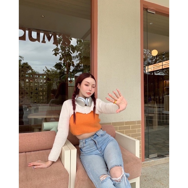 newlooksbkk VLT19 “𝗙𝘂𝗙𝘂 𝗰𝗿𝗼𝗽” เซ็ตเสื้อ 2 ชิ้น เสื้อกล้ามไหมพรม + เสื้อคลุมแขนยาว ผ้าขนๆนุ่มนิ่ม