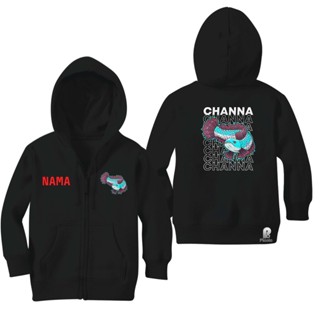 Channa UNISEX เสื้อกันหนาว มีฮู้ด ลายปลา มีซิป (ฟรีชื่อ)