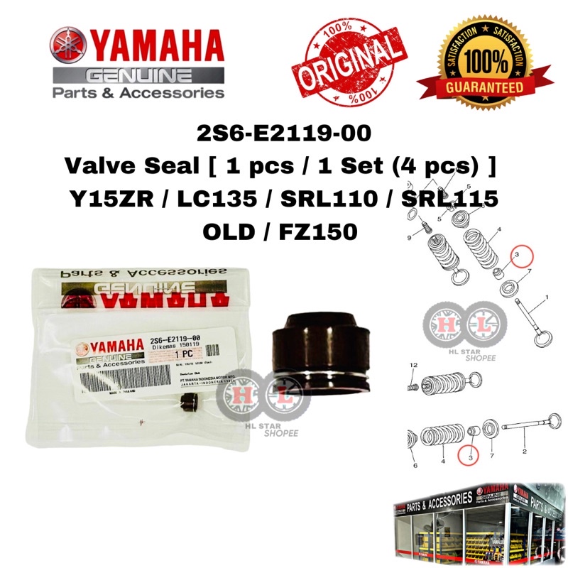 YAMAHA VALVE SEAL VALVE STEM Y15ZR/LC135/FZ150/SRL115 ( 2S6-E2119-00 )- ซีลวาล์ว Y15 LC135 SRL110 FZ