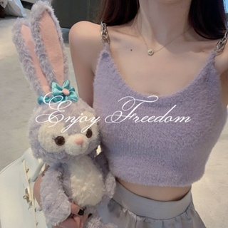 Enjoy Freedom เสื้อครอปสายเดี่ยวสีม่วงเซ็กซี่สำหรับผู้หญิง