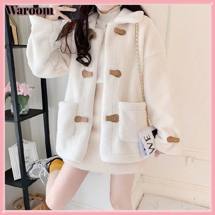 Waroom ฤดูใบไม้ร่วงและฤดูหนาวเสื้อผ้าสตรีสไตล์วินเทจสไตล์อเมริกันหลวมสั้นสไตล์เล็ก ๆ เสื้อโค้ทขนแกะผู้หญิง