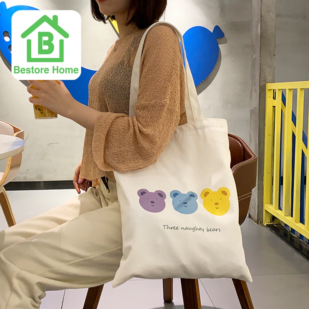BestoreHome กระเป๋าผ้าแคนวาส สไตล์มินิมอลเกาหลี