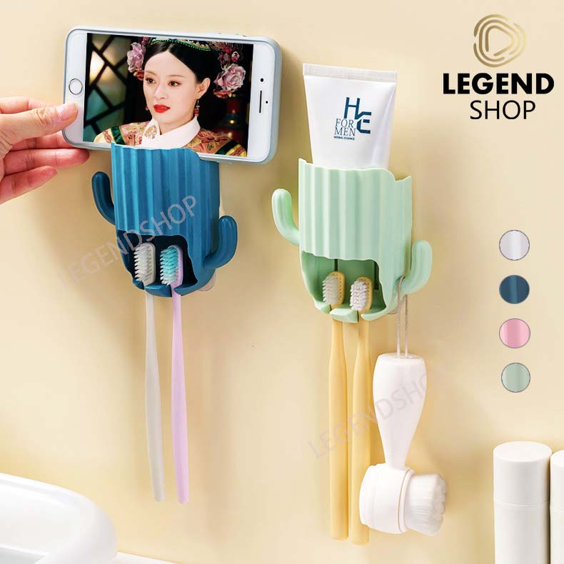 แปรงสีฟันติดผนัง ที่วางยาสีฟัน กระบองเพชร ติดผนัง ชั้นวางของในห้องน้ำ ที่วางโทรศัพท์มือถือ ไม่ต้องเจาะ