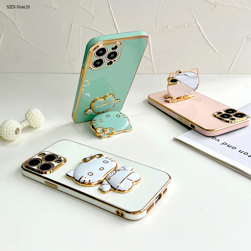 Samsung Galaxy Note 20 10 Lite Plus Ultra เคสซัมซุง สำหรับ Case Cartoon Cute Cat Holder เคสโทรศัพท์ Protective Soft Casing Full Cover Phone Cases