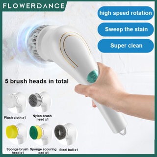 Multipurpose Turbo Scrubber 5 In 1 Electric Household Cleaner Kitchen Tool Dish Washing Brush Bathroom Toilet Floor Cleaning Brush Flowerdance