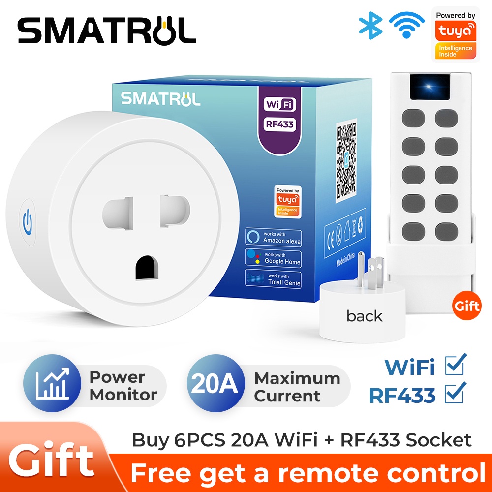 Smatrul 20A/16A RF433+WIFI  Tuya Wifi อะแดปเตอร์ปลั๊กซ็อกเก็ตอัจฉริยะเชื่อมต่อบล