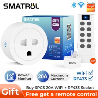 Smatrul 20A/16A RF433+WIFI  Tuya Wifi อะแดปเตอร์ปลั๊กซ็อกเก็ตอัจฉริยะเชื่อมต่อบลูทูธ Us Eu สําหรับ Google Home Alexa Tmall Genie