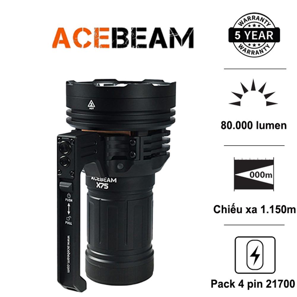 ไฟฉาย ACEBEAM X75 ความสว่าง 10,000 ลูเมน ช่วง 1150 เมตร พอร์ตชาร์จ USB C และ Power Bank