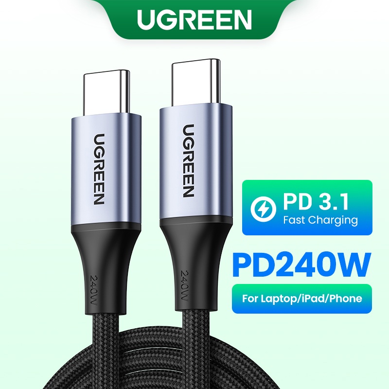 Ugreen PD3.1 240W 5A/48V USB C to USB C สายเคเบิล 480Mbps ไนลอนถัก กรอบอลูมิเนียม PD สายชาร์จเร็ว สํ