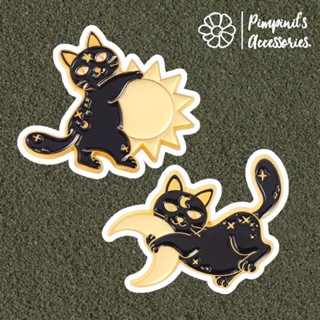 ʕ •ᴥ•ʔ ✿ พร้อมส่ง : เข็มกลัดเซ็ทแมวดำ,ดวงอาทิตย์และพระจันทร์ | Black Cat, Sun &amp; Moon Enamel Brooch Pin Set.