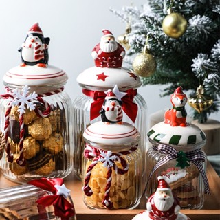 Glass Food Storage Jar Kitchen Cereal Canister Dispenser Food Storage Containers Sealed Snack Candy Jars Set Christmas G