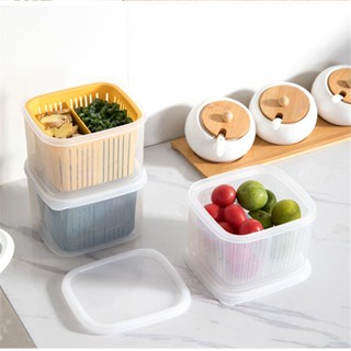 Detachable Plastic Organizer Box With Drain Basket Waterproof Fresh Keeping Design Divided Crisper Fruit Vegetable Green