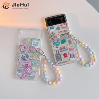 Jiehui เคสโทรศัพท์มือถือ ลายฉลากแฟชั่น พร้อมสายคล้องมือ สําหรับ Samsung Z Flip4 Z Flip3 90s