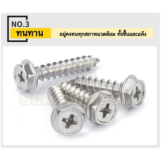 สกรู น็อต หัวหกเหลี่ยมติดแหวน ติดจาน แฉก มีลาย สแตนเลส 304 เกลียวปล่อย M3M4M5M6
