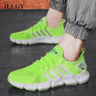 Ielgy รองเท้าผ้าใบ รองเท้าวิ่ง ผ้าถัก สีตัดกัน สําหรับผู้ชาย