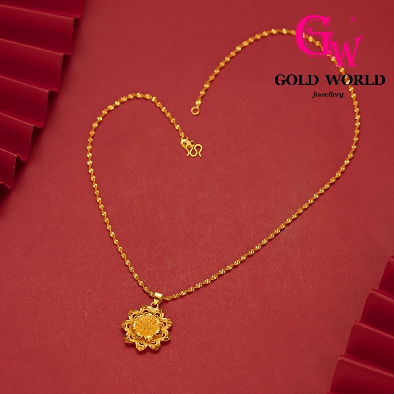 Gw เครื่องประดับแฟชั่นสตรี สร้อยคอ จี้ดอกไม้ Emas 916 Gold Bangkok ชุบทอง Seiko W111