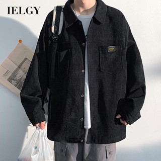Ielgy เสื้อเชิ้ตแขนยาว ผ้าลูกฟูก มีกระเป๋า สําหรับผู้ชาย