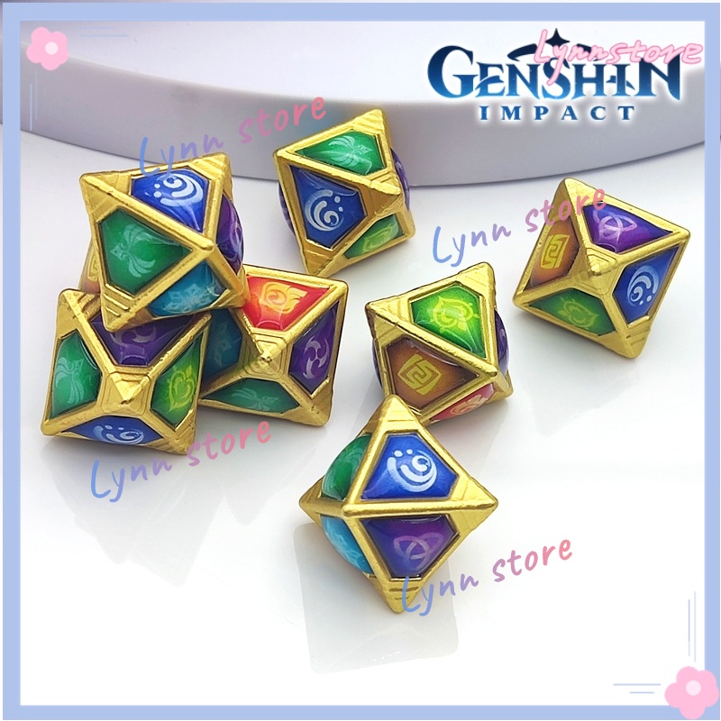 ใหม่ ลูกเต๋าเกม Genshin Impact Decompression Dice Genius Lnvokation TCG 7 Element VISION Cube Techno