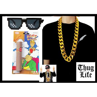 พร้อมส่งในไทย เซ็ท Thug life ซิการ์+แว่น+สร้อยทอง วิถีชีวิตอันธพาล ac52