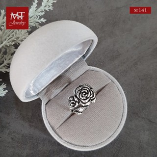 MT แหวนเงินแท้ รูปดอกกุหลาบ งานรมดำ ไซส์: 53 Solid 925 Sterling Silver Ring (sr141) MT Jewelry มณีธารา