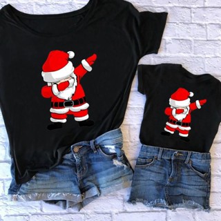 T-[New Arrivals] Christmas Printed Top Santa Cartoon Short-Sleeved Parent-Child Wear T-Shirt Childrens Men Women Same