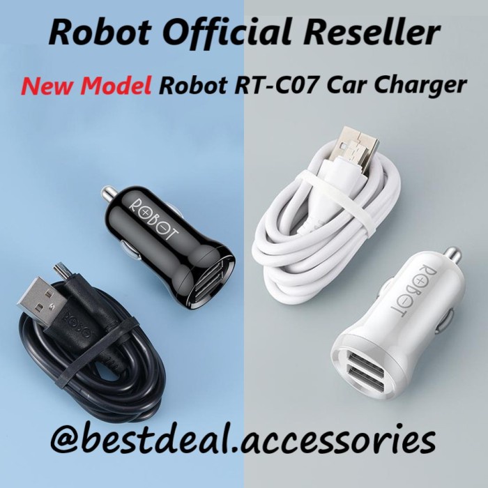 Robot RT C07 2 4A Dual USB Car Charger Saver Car (RT C06) สีขาวโมเดิร์น S4Z3 อินเทรนด์อเนกประสงค์ใหม