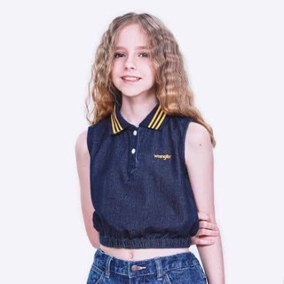 WRANGLER KIDS แท้ 100% ขายชน shop เสื้อยืดโปโล SEASONAL FIT รุ่น WK C1023001 DENIM  เสื้อผ้าเด็ก เสื้อผ