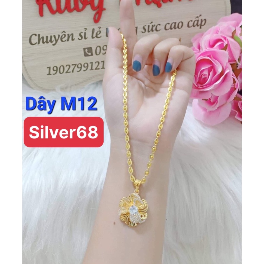 สร้อยคอผู้หญิงชุบทองสวยหน้าดอกไม้แอปริคอทสีเงิน68DTS1352+MTS1345
