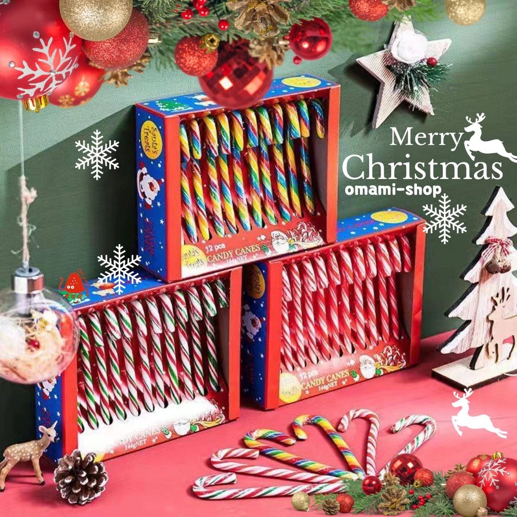 [ ออกใบกำกับ ทักก่อนสั่ง] ไม้เท้าแคนดี้แบบยาว Candy Cane (12ชิ้น/กล่อง) ลูกกวาดคริสต์มาส ลูกกวาดคริสต์มาส มีทั้งหมด3รสชา