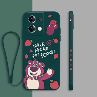 เคสโทรศัพท์มือถือ tpu แบบนิ่ม ลาย LOTSO STRAWBERRY BEAR พร้อมสายคล้อง สําหรับ OPPO A96 A36 A76 A16K A16E A16 A52 A92