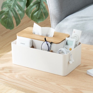 Multi-functional Plastic Tissue Box with Phone Slot Bamboo Wooden Cover Container Storage Holder Home Kitchen Accessorie