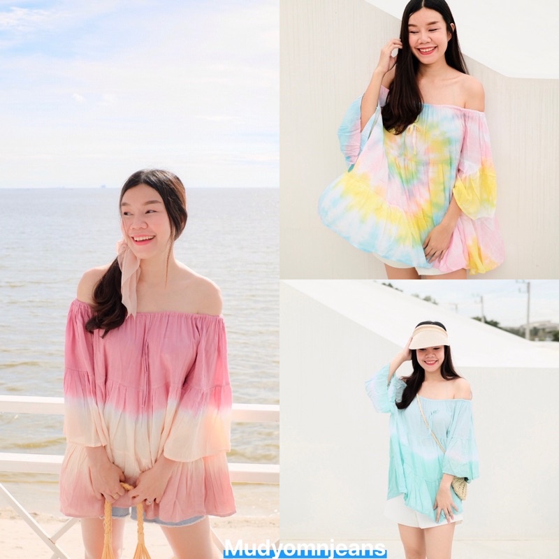 เสื้อมัดย้อมปาดไหล่สีพาสเทล