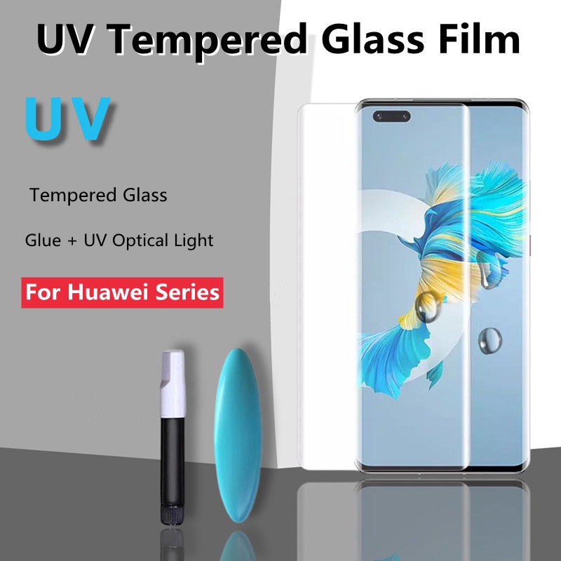 UV Light Full กาวกระจกนิรภัยสําหรับ Honor 400 Pro 200 100 90 80 70 Honor X9c X9b X9a 5G Huawei P30 P40 P50 Pro P60 Pro Mate 40 30 20 Pro