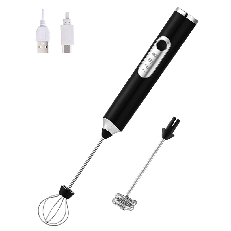 Milk Frother Handheld,Rechageable Milk Frother Drink Mixer With 2 Whisk,For Bulletproof Cappuccino Hot Chocolate