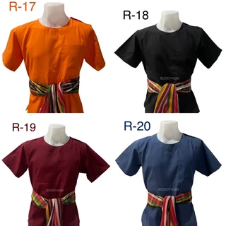 เสื้อไทยผ้าพื้นคอกลม ผู้ใหญ่ กระดุมบ่า หลายสี (สีโทนสีสุภาพ โทนอ่อน โทนพาสเทล) มีมากกว่า 25 สี