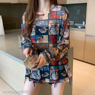 ✹Womens new summer 2021 loose long sleeve blouse cartoon suntan shirt