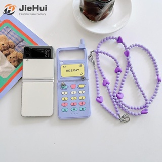 Jiehui เคสโทรศัพท์มือถือแฟชั่น ประดับขนเฟอร์บอล โซ่ยาว สําหรับ Samsung Z Flip5 Z Flip4 Z Flip3