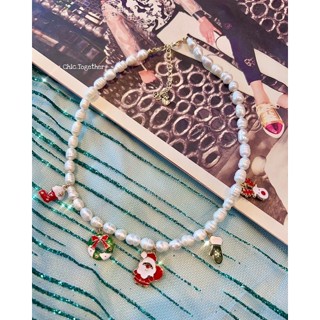 🎄🦌New Necklace ❄️🎅🏻ลายมุกน้ำจืดแท้ สวยหรู มาพร้อมจี้ธีมคริสต์มาสคละลาย