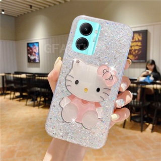 พร้อมส่ง เคสโทรศัพท์มือถือแบบนิ่ม ใส ลายคิตตี้ ประดับเพชร สีเงิน พร้อมกระจกแต่งหน้า แฟชั่น สําหรับ VIVO Y36 4G Y36 5G 2023 Y36