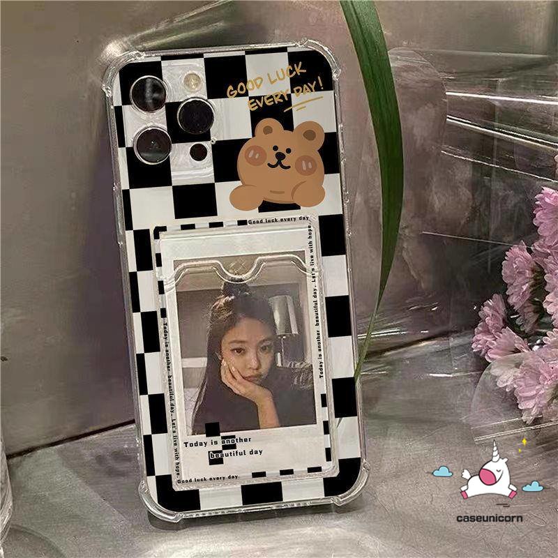 เคสโทรศัพท์มือถือ Tpu นิ่ม กันตก ลายหมากรุก หมีน่ารัก พร้อมช่องใส่บัตร สําหรับ Oppo A15 A95 A9 A5 2020 A54 A55 A96 A15s A7 A5s A12 A16 A74 A3s A12E A76 Reno 8 6 7 5G A36 A35 A11K
