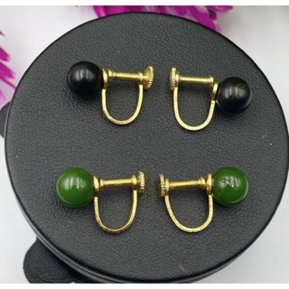 1Pc Natural Round Nephrite Jade earring Green and Black Jade AAA Quality jade jewelry High Quality Jade Earrings.